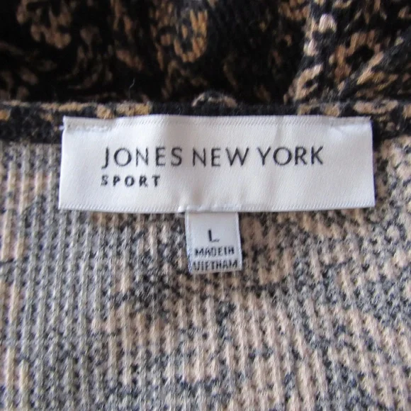 Jones New York Sport Black Brown Ribbed Henley Top Large Floral Y2K Victorian - Picture 8 of 8